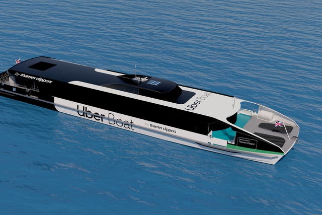 The UK’s first hybrid high-speed passenger ferries are being built to cut emissions on commuter services in London (Uber Boat by Thames Clippers/PA)