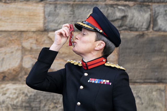 Brigadier Clare Phillips after receiving her CBE during an investiture ceremony at the Palace of Holyroodhouse in Edinburgh (Jane Barlow/PA)