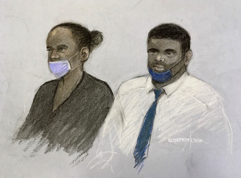 Court artist sketch by Elizabeth Cook of Phylesia Shirley and her partner, Kemar Brown, appearing at the Old Bailey in London (Elizabeth Cook/PA)