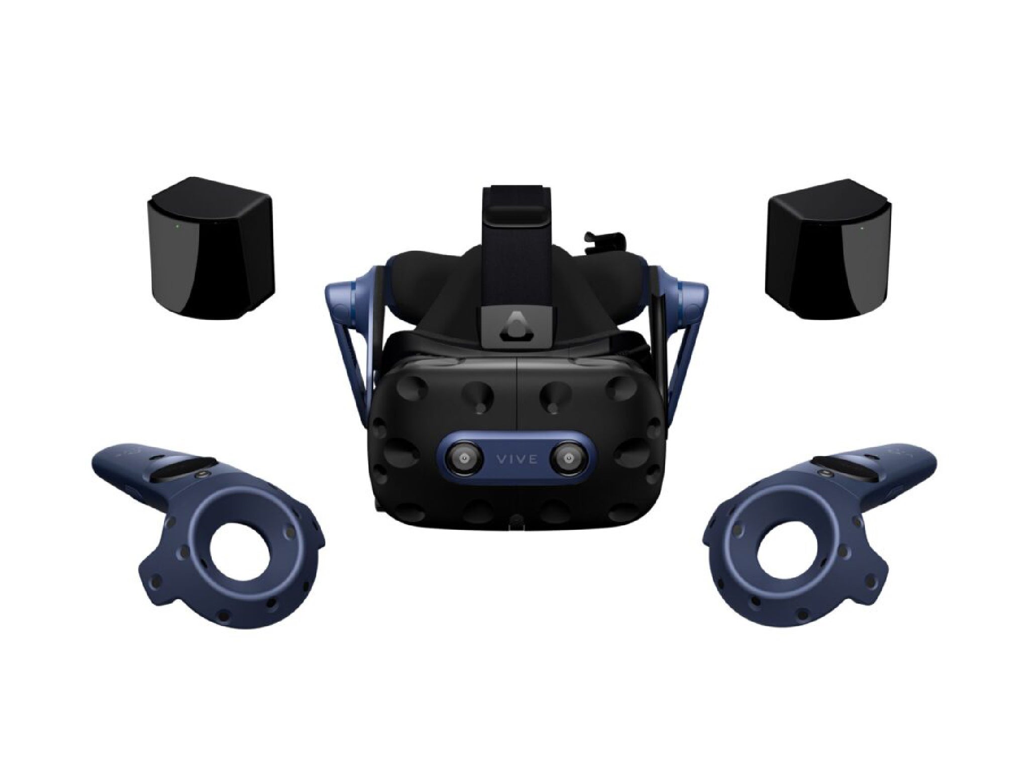 HTC Vive Pro 2 with base stations and controllers