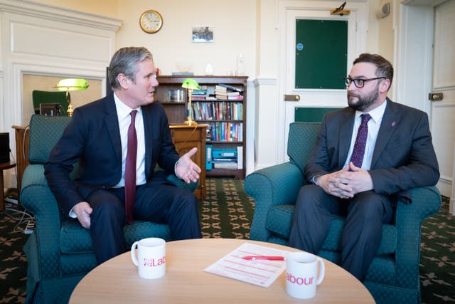 Labour leader Sir Keir Starmer with Bury South MP Christian Wakeford, who has defected from the Conservatives to Labour (Stefan Rousseau/PA)