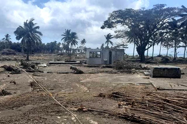 <p>File: Nuku’alofa, the capital city of The Kingdom of  Tonga, covered in volcanic ash</p>