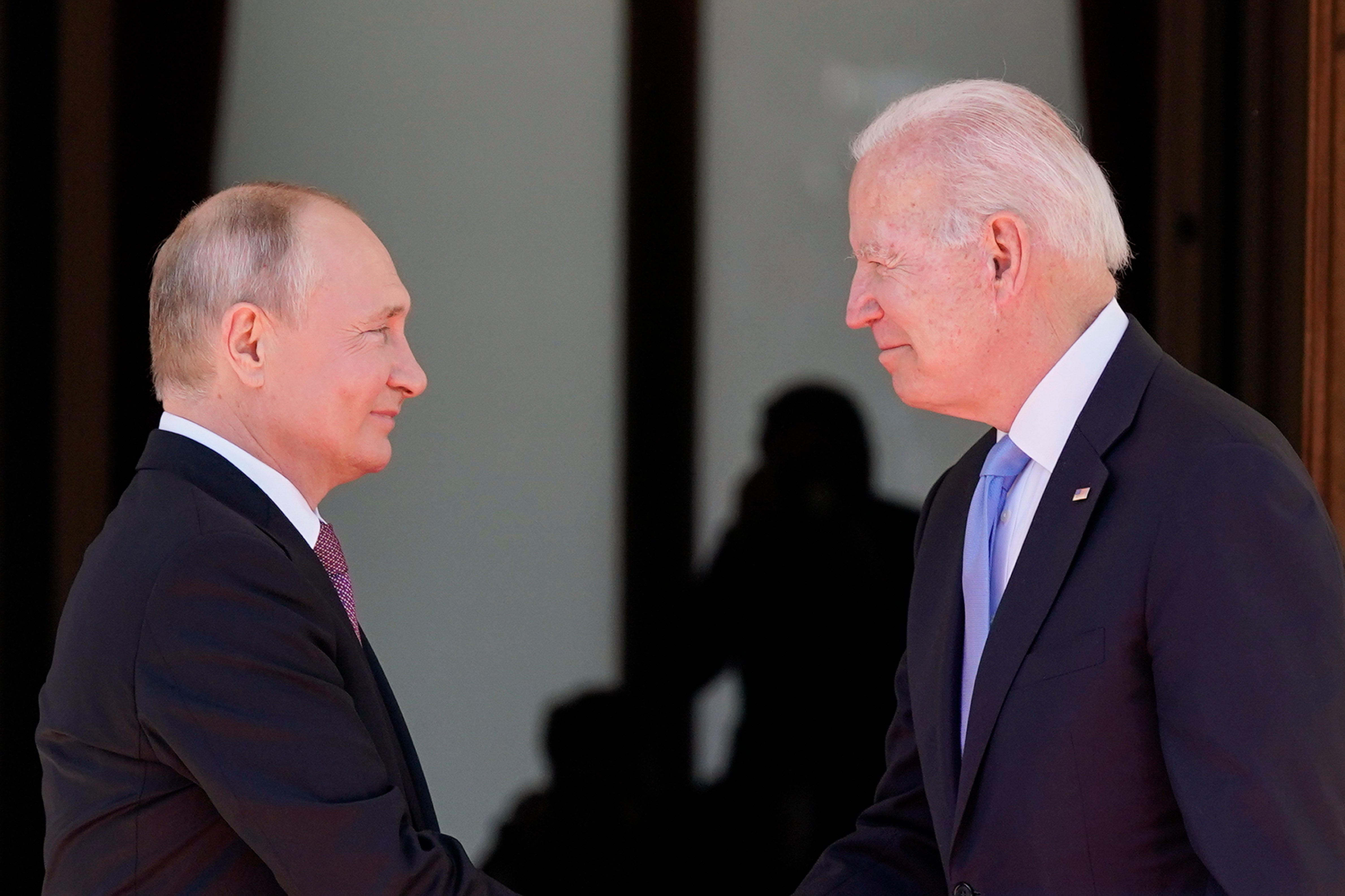 Vladimir Putin and Joe Biden during a meeting of the two world leaders in Geneva last year