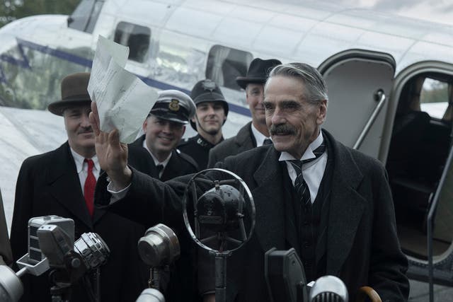 <p>Appeasement in our time: Jeremy Irons as Neville Chamberlain in Netflix’s ‘Munich: The Edge of War’ </p>