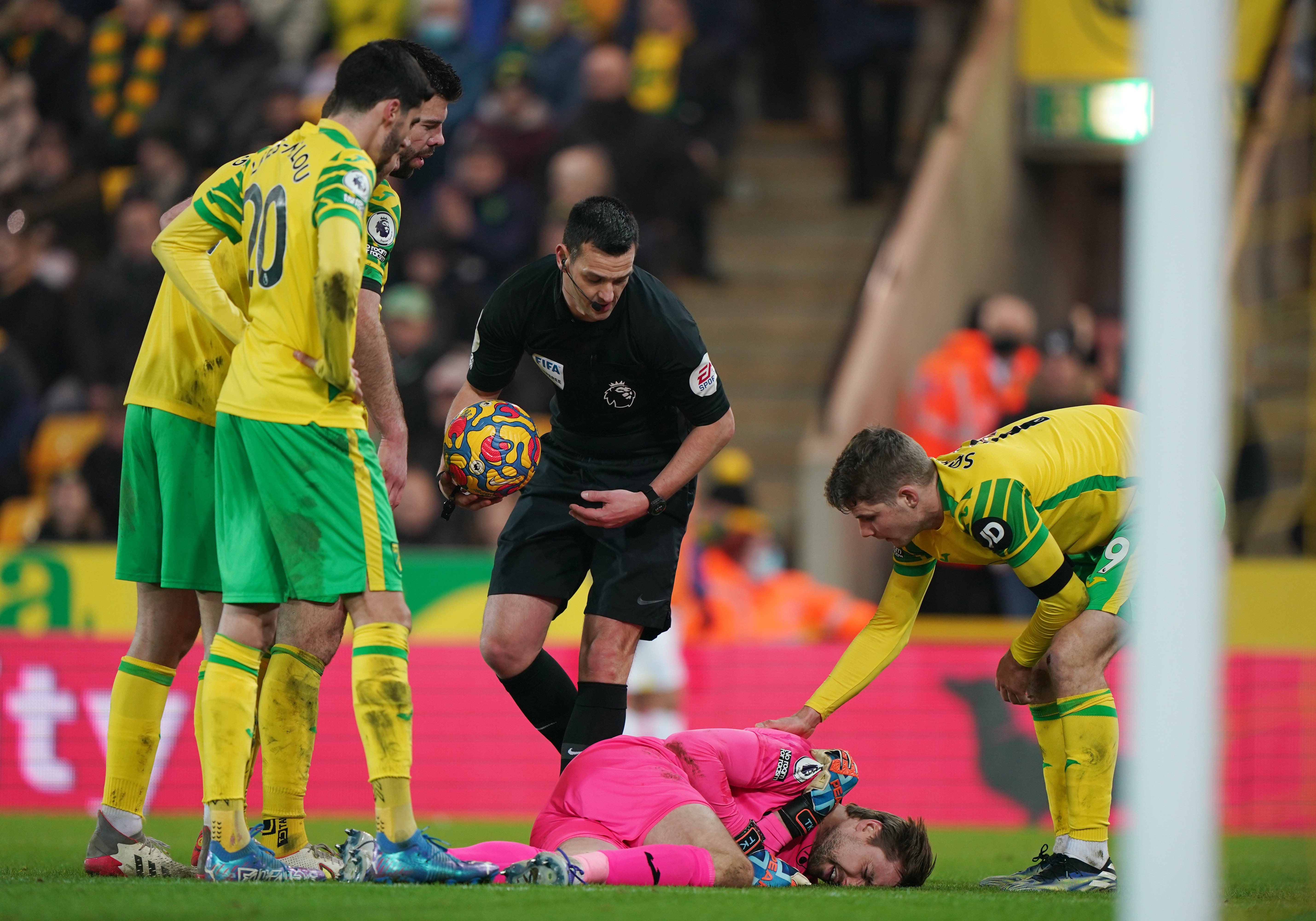 Norwich goalkeeper Tim Krul was injured against Everton (Joe Giddens/PA)