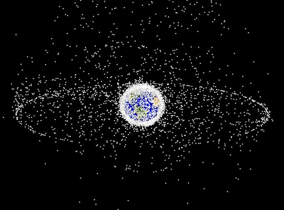 <p>Representative image of space junk around Earth</p>