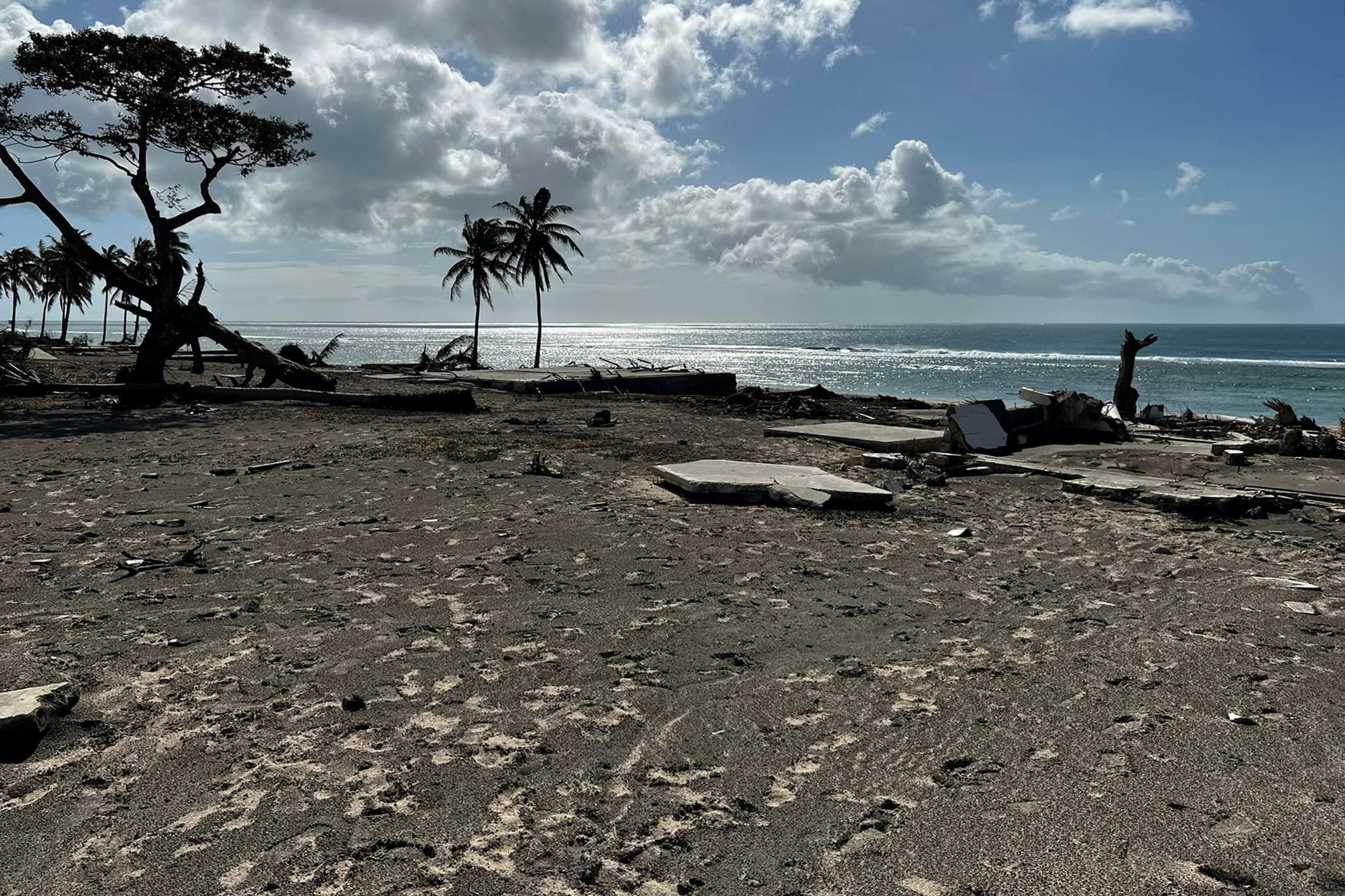 Destruction along the western beaches of Tonga’s main island of Tongatapu following the eruption of the Hunga Tonga-Hunga Haapai undersea volcano