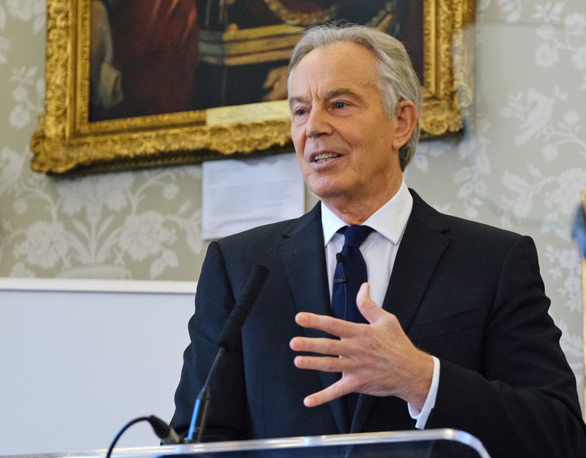 Sir Tony Blair delivers a speech on the future of Britain (Owen Billcliffe/Institute of Global Health Innovation/PA)
