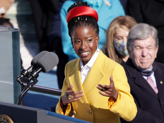 <p>Poet Amanda Gorman readsduring the inauguration of US President Joe Biden at the US Capitol on 20 January 2021 in Washington, DC</p>