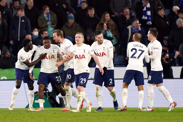 Tottenham won their match at Leicester in dramatic style (Tim Goode/PA)