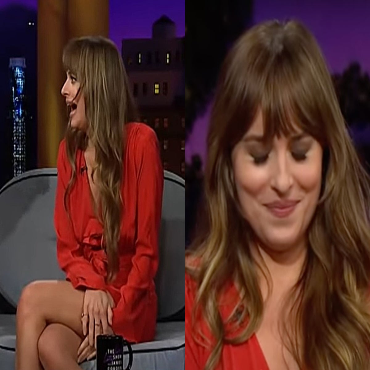 Dakota Johnson laughs off near-wardrobe malfunction on James Corden show |  The Independent