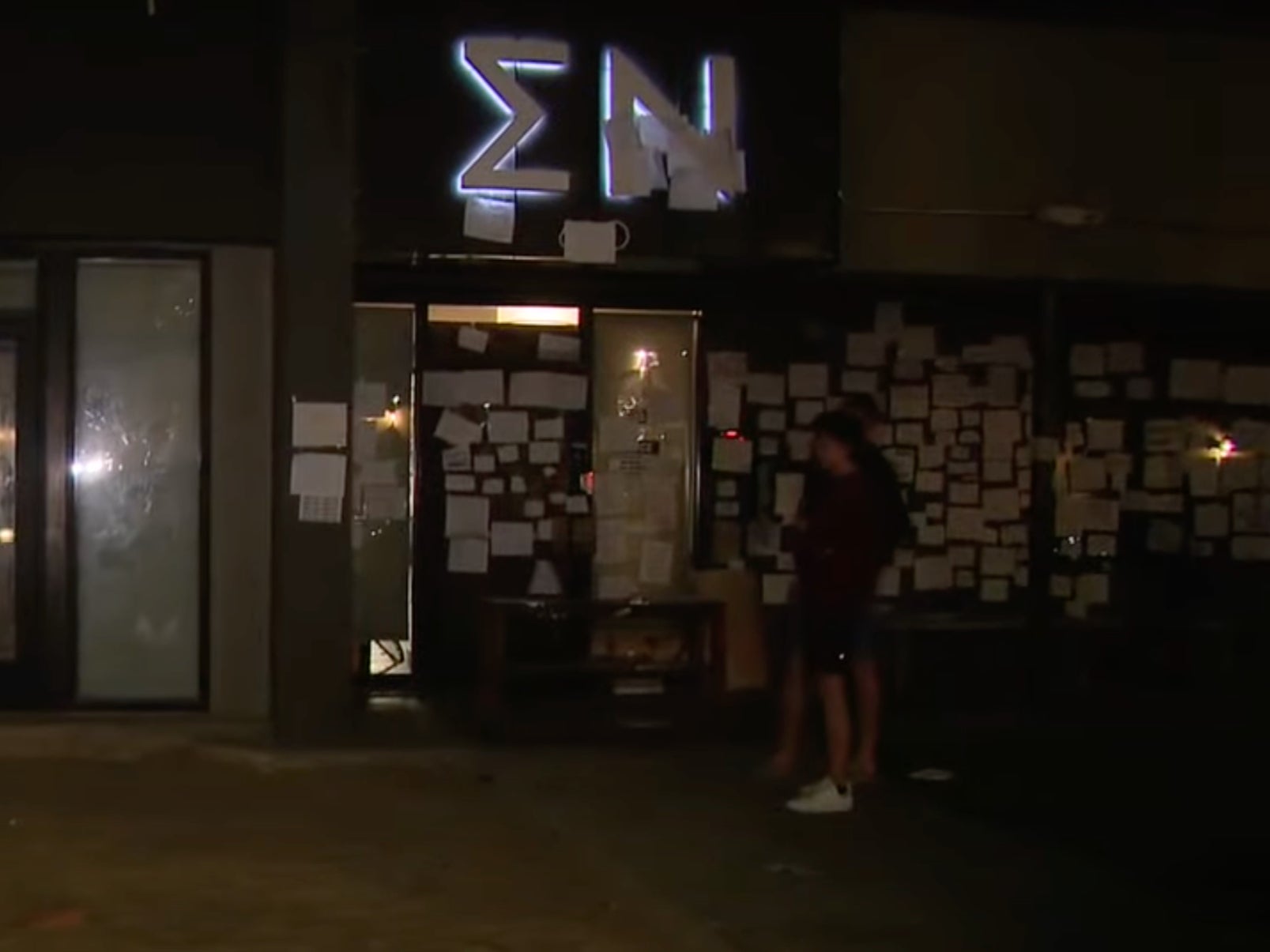 Outside the Sigma Nu fraternity in October 2021 after protests