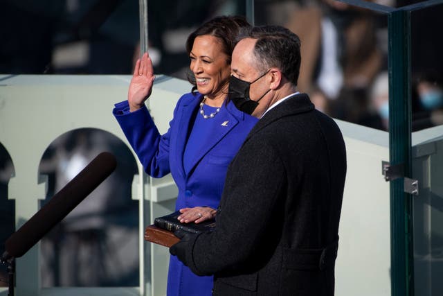 <p>Kamala Harris is sworn in as vice-president </p>