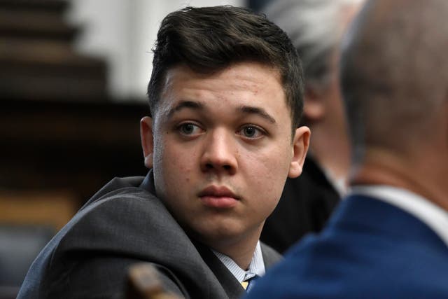 <p>Kyle Rittenhouse during his homicide trial in November </p>