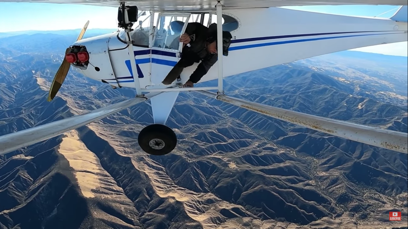 A still image from the YouTube video in which Trevor Jacob can be seen ejecting himself from the plane before it crashed