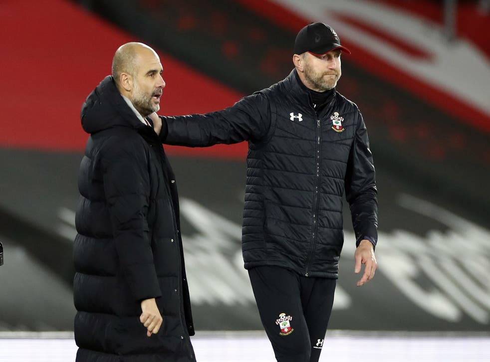 Southampton manager Ralph Hasenhutt, right, believes Pep Guardiola’s Manchester City have already wrapped up the title (Paul Childs/PA)