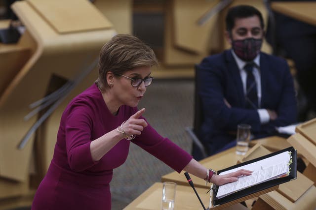 Scotland’s First Minister Nicola Sturgeon said during FMQs that England’s infection rate was more than 20% higher than Scotland’s (Fraser Bremner/Scottish Daily Mail/PA)