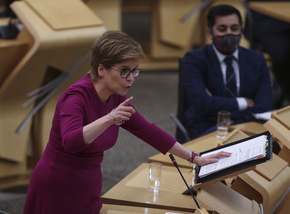 Scotland’s First Minister Nicola Sturgeon said during FMQs that England’s infection rate was more than 20% higher than Scotland’s (Fraser Bremner/Scottish Daily Mail/PA)