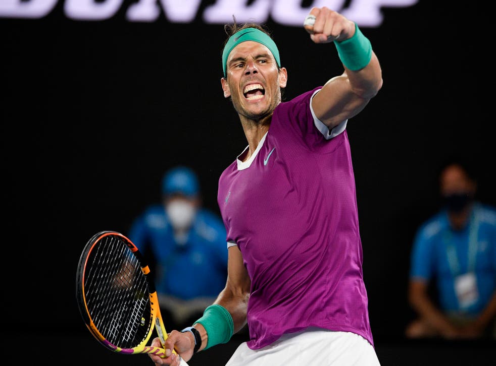 Rafael Nadal celebrates his win over Karen Khachanov (Andy Brownbill/AP)
