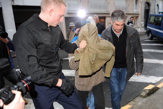 <p>Cannibal Jeremy Rimbaud arrives at his trial in Pau, southwest France in 2013 </p>
