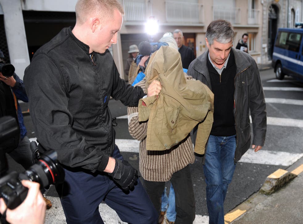 <p>Cannibal Jeremy Rimbaud arrives at his trial in Pau, southwest France in 2013 </p>