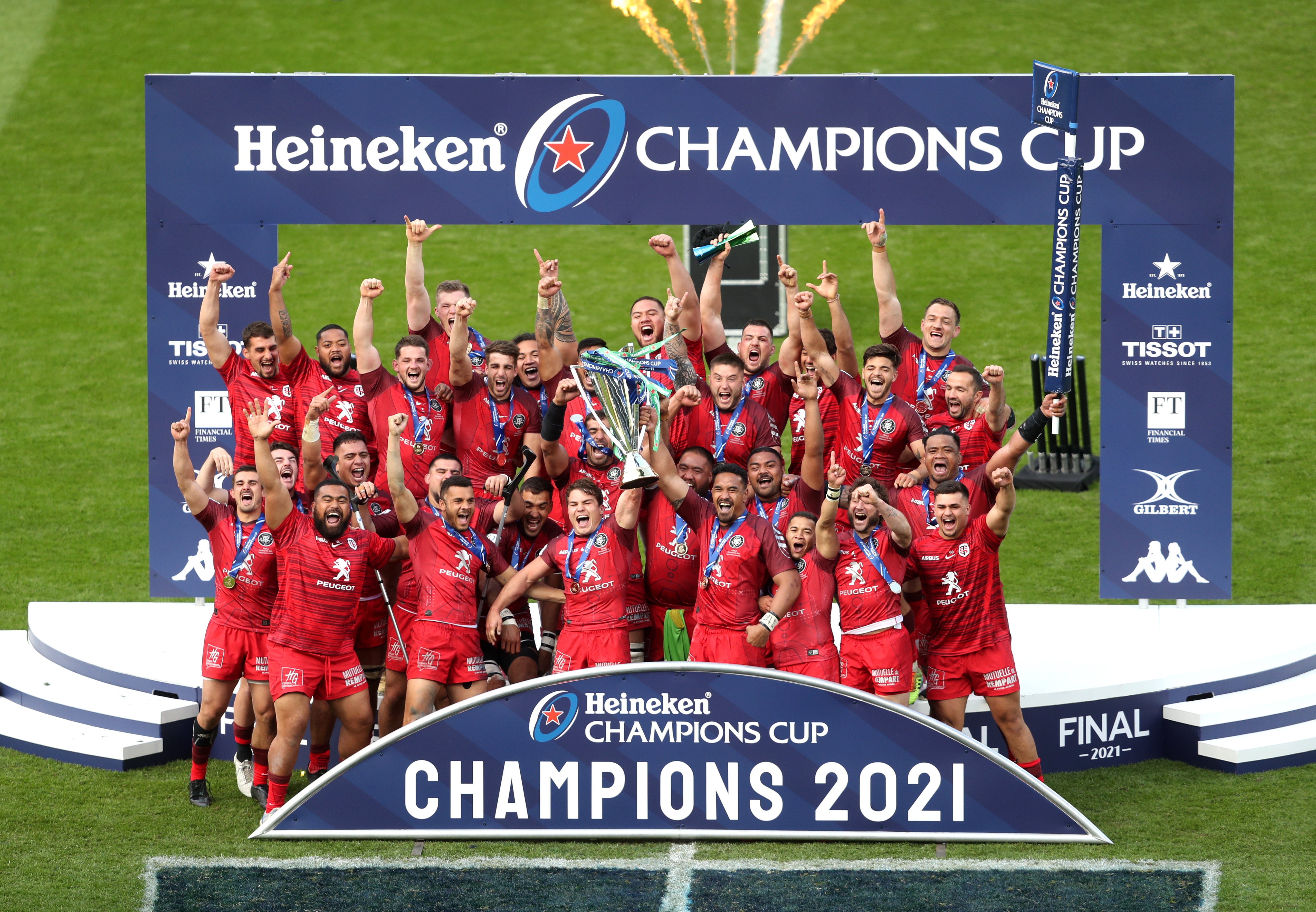 Toulouse players celebrate winning the Heineken Champions Cup last season (David Davies/PA)