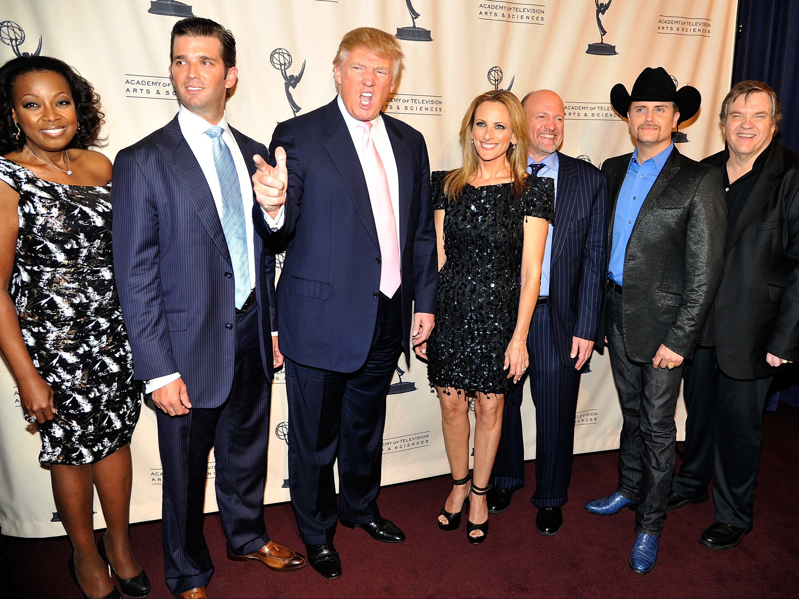 Star Jones, Donald Trump Jr, Donald Trump, Marlee Matlin, Jim Cramer, John Rich, and Meat Loaf attend a ‘Celebrity Apprentice’ event on 26 April 2011 in New York City