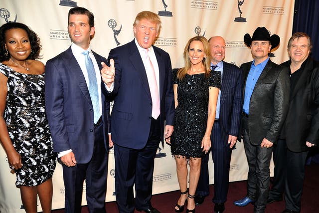 <p>Star Jones, Donald Trump Jr, Donald Trump, Marlee Matlin, Jim Cramer, John Rich, and Meat Loaf attend a ‘Celebrity Apprentice’ event on 26 April 2011 in New York City</p>