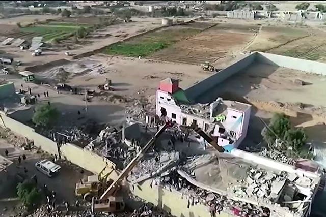 <p>This image grab from a handout video made available by the Ansarullah Media centre shows destruction at a prison in the Huthi rebel stronghold of Saada in northern Yemen after it was hit in an air strike </p>