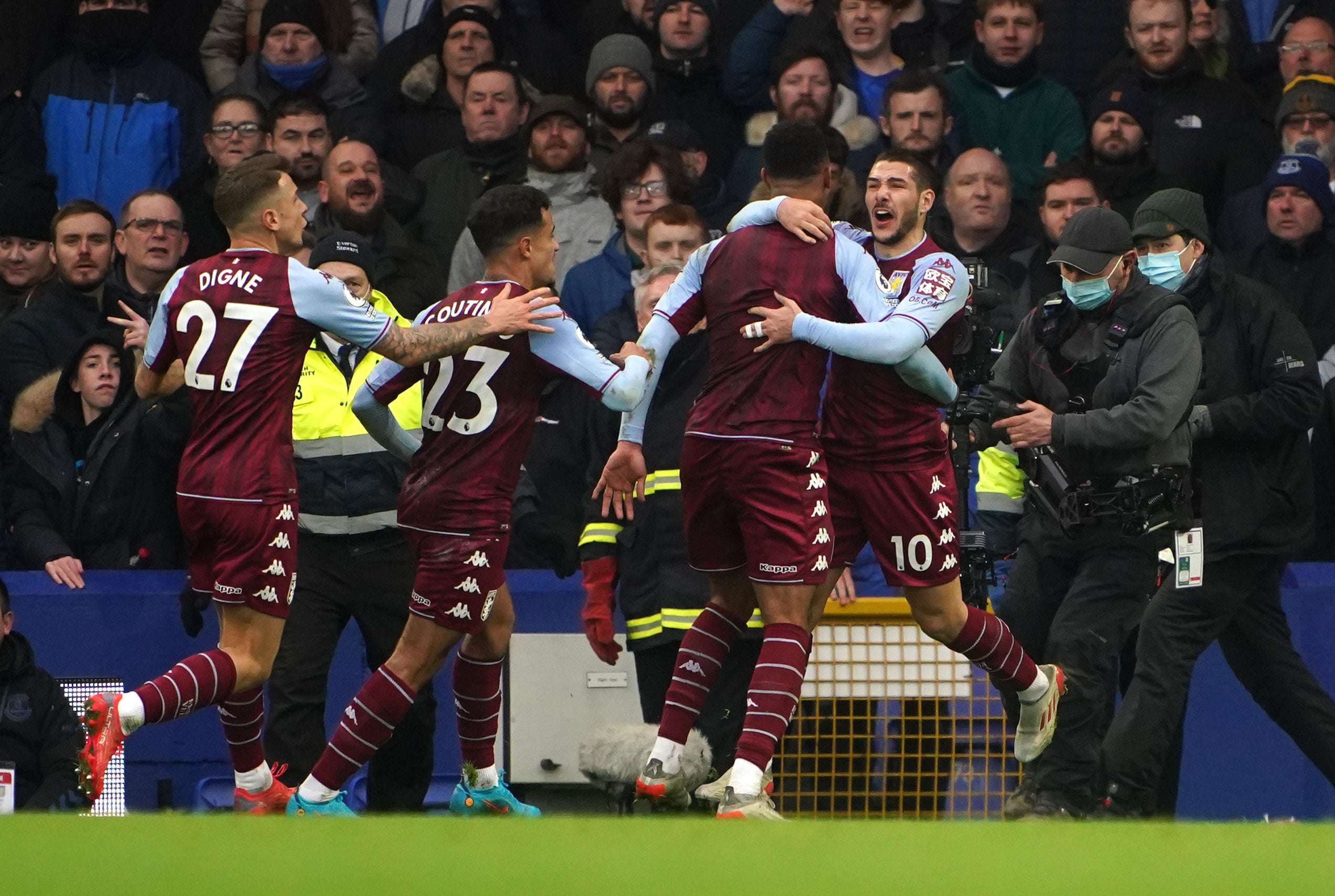 Villa celebrate the only goal of the game