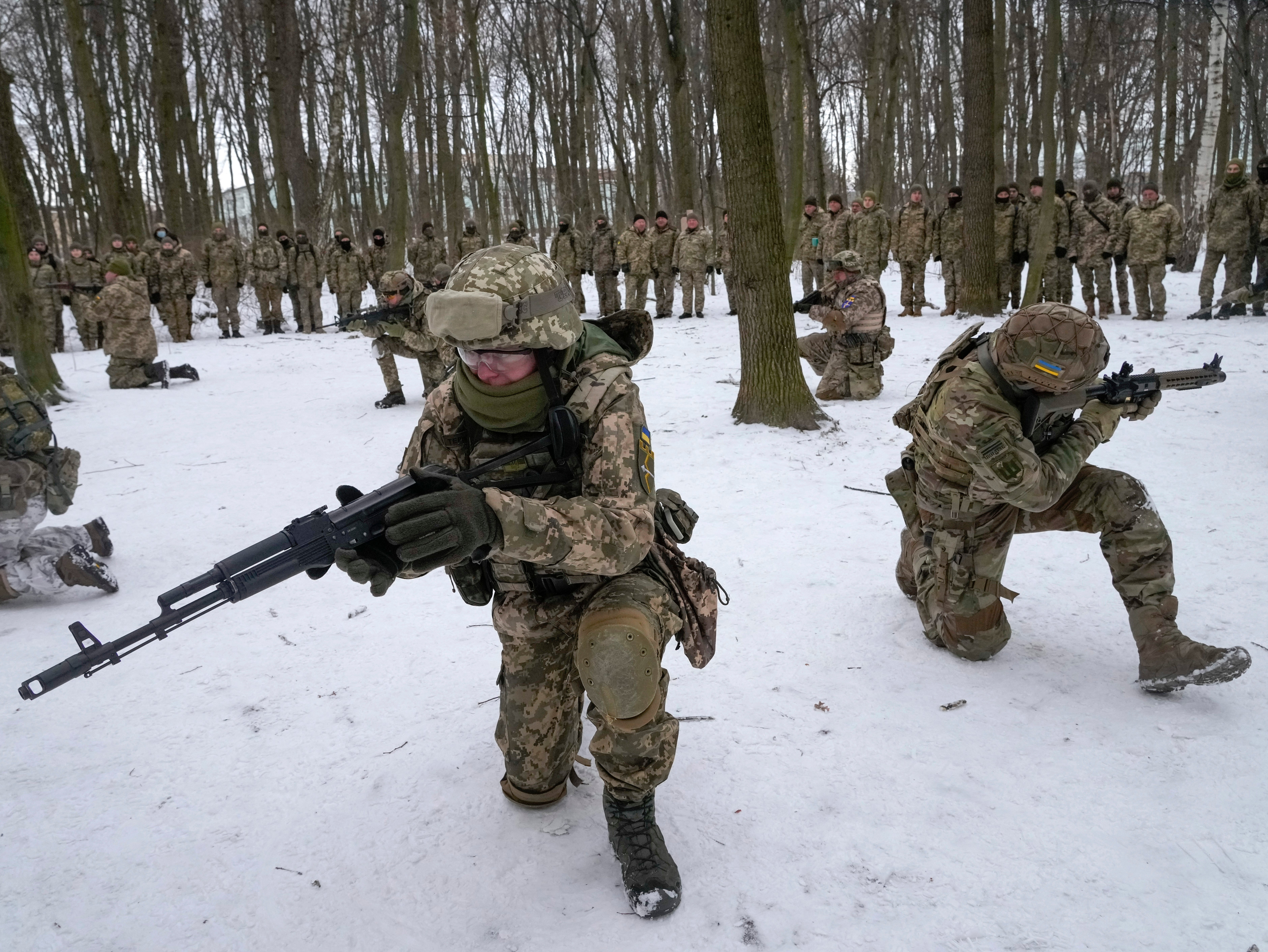 Ukraine’s volunteer Territorial Defence Forces train in the capital on Saturday
