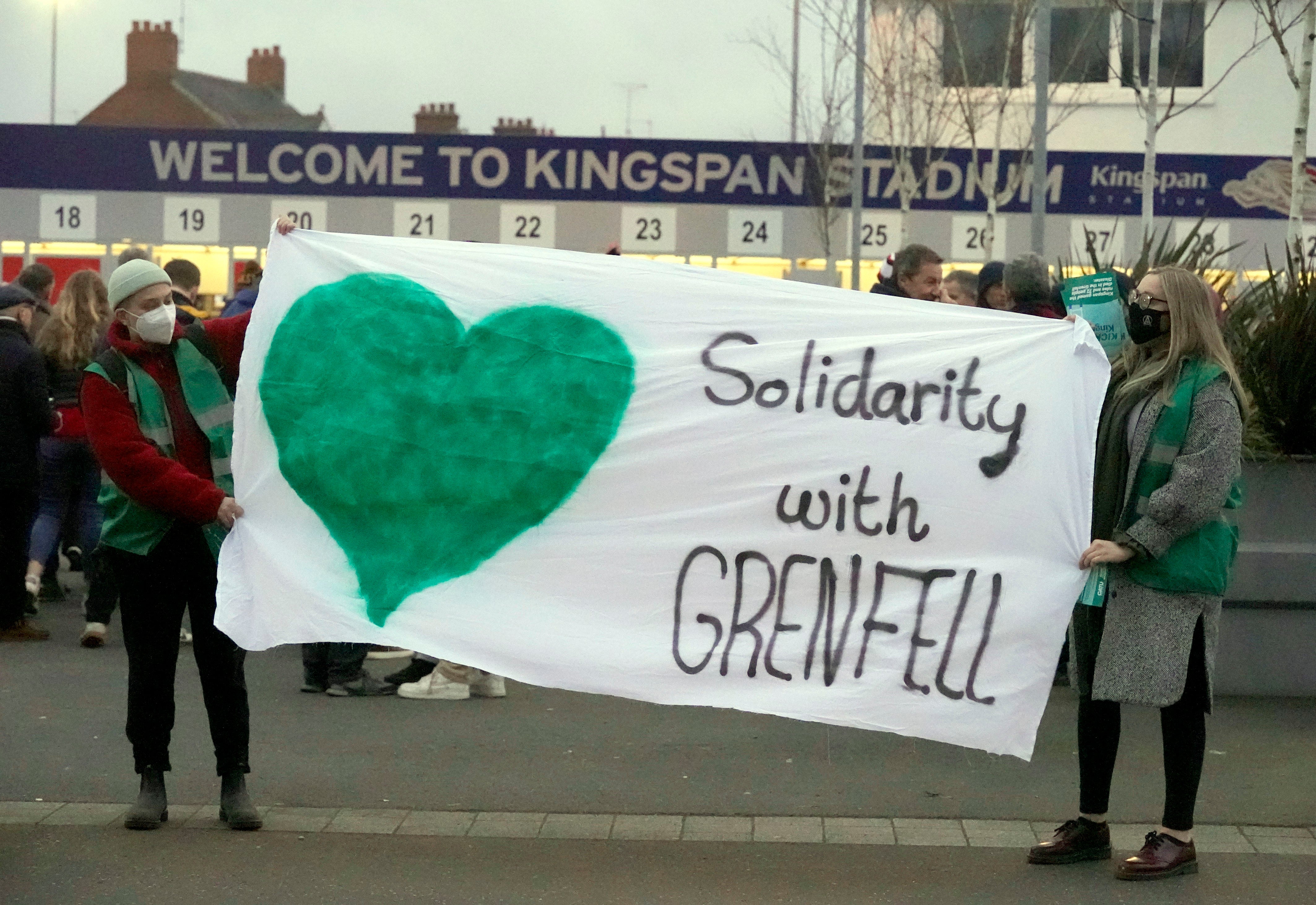 Protestors outside the Kingspan Stadium on Saturday (Niall Carson/PA)
