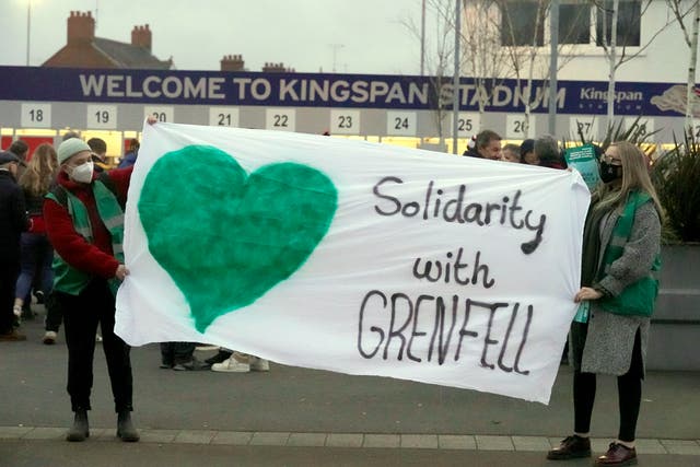 Protestors outside the Kingspan Stadium on Saturday (Niall Carson/PA)