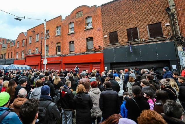 Campaigners for the preservation of Moore Street, a derelict Dublin street, hold a rally, calling for Government intervention. Picture date: Saturday January 22, 2022.