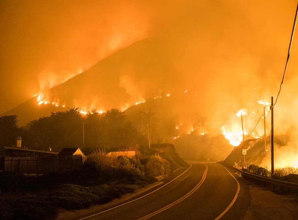 <p>The Colorado Fire burns along Highway 1 near Big Sur, California on 22 January 2022</p>