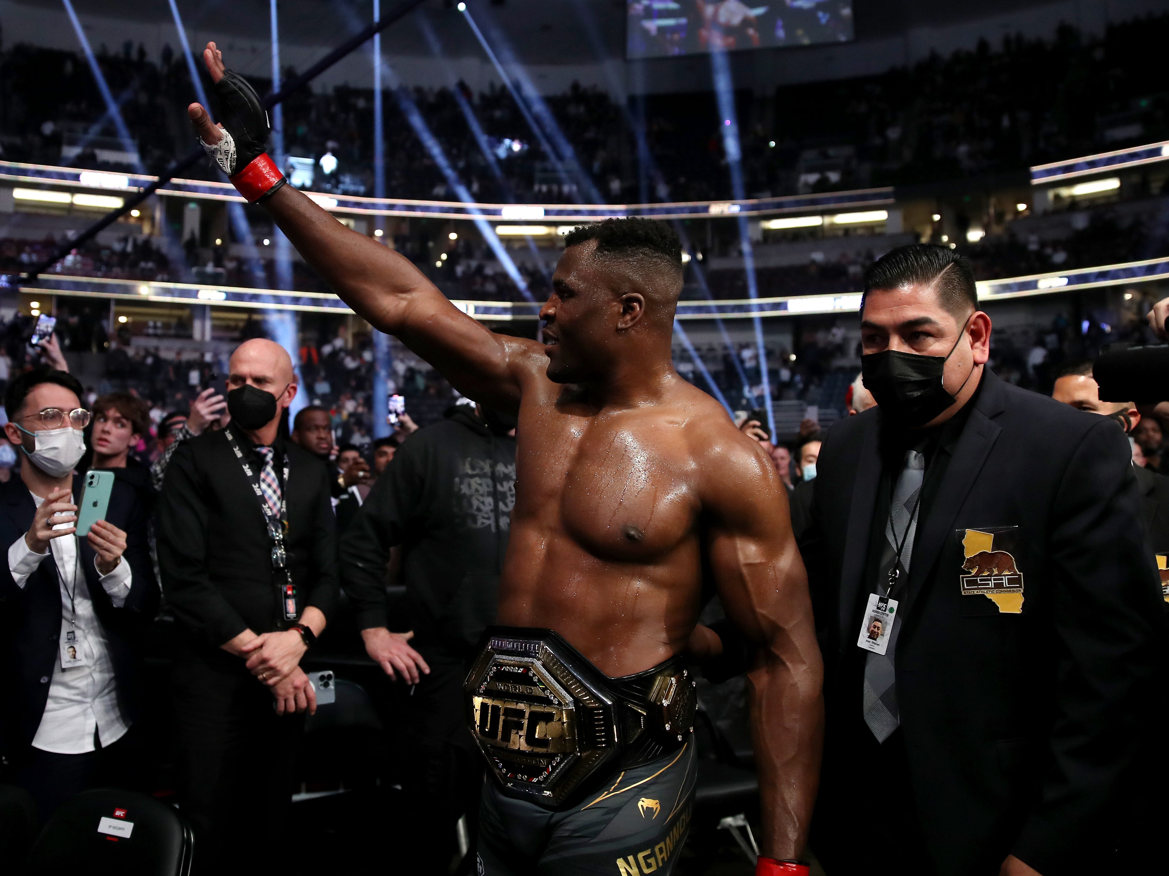 Ngannou after retaining his UFC title against Ciryl Gane in 2022