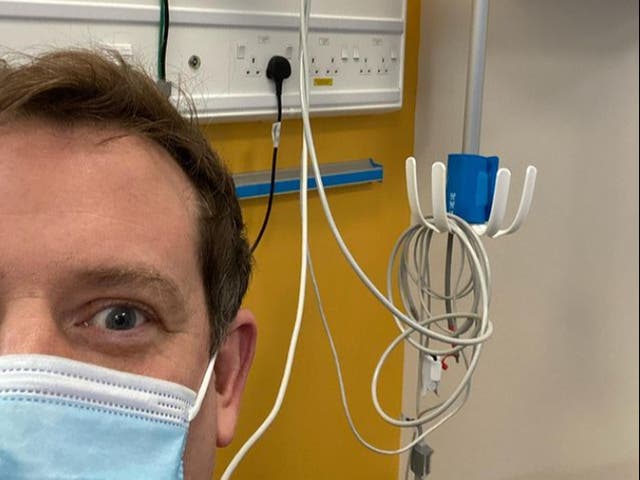 <p>Matt Tebbutt pictured in hospital</p>