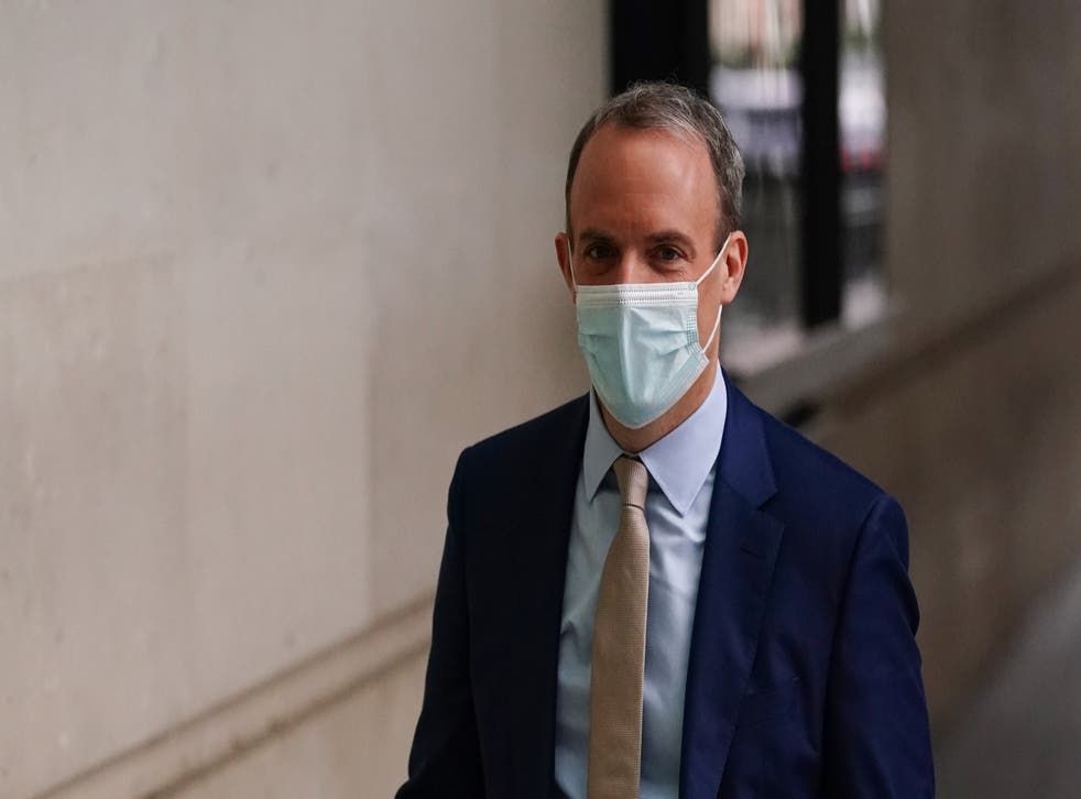 Deputy Prime Minister Dominic Raab arrives at BBC Broadcasting House for media interviews (Ian West/PA)