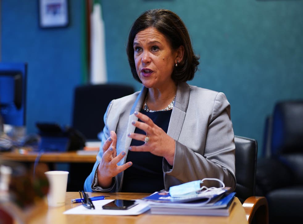 Sinn Fein leader Mary Lou McDonald during an interview in her office at Leinster House in Dublin. McDonald has said she will not call on Gerry Adams to apologise for his controversial comedy sketch video, saying it was done “for a good cause and with a good heart.” Picture date: Thursday December 16, 2021.