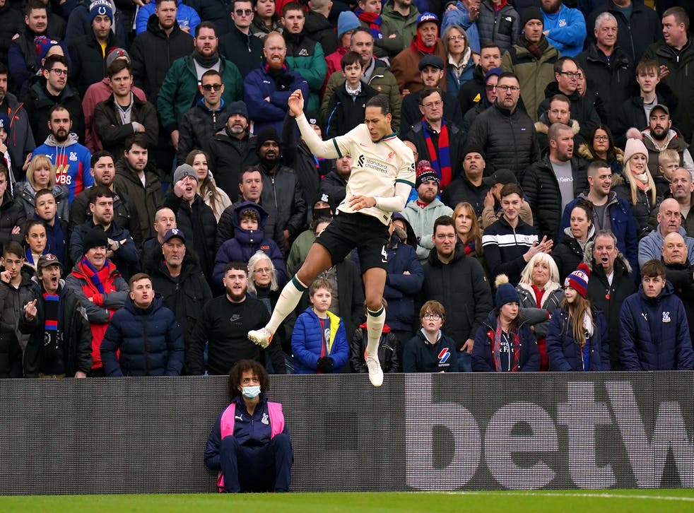 Virgil van Dijk jumps for joy after scoring against Crystal Palace (Adam Davy/PA)