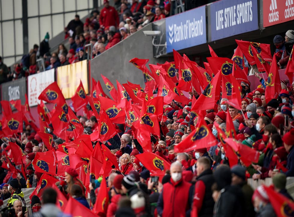 Munster fans wave flags before kick-off in the Heineken Champions Cup, Pool A match at Thomond Park in Limerick, Ireland (PA)