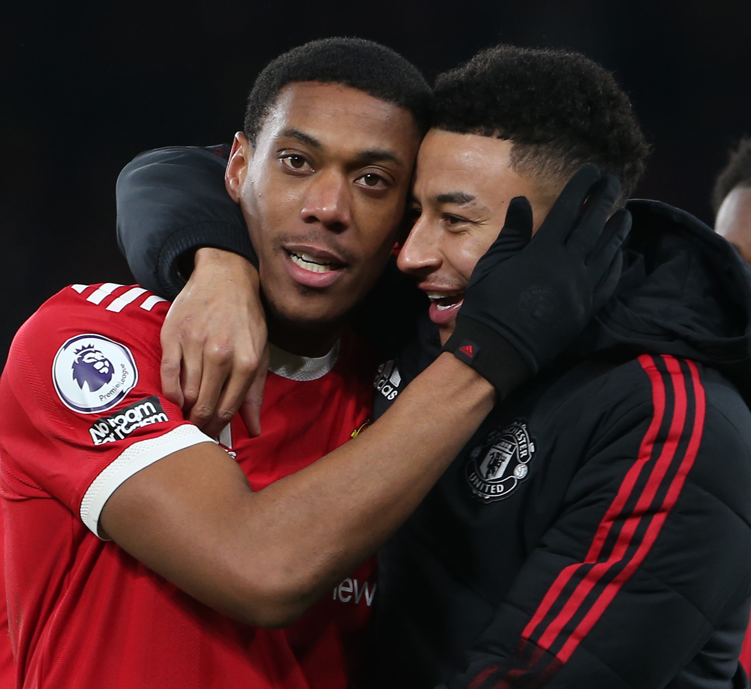 Anthony Martial and Jesse Lingard of Manchester United celebrate after victory over West Ham United