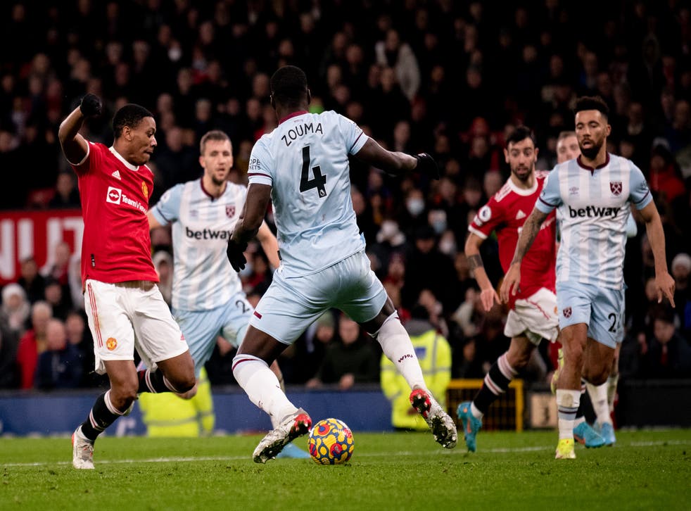 <p>Anthony Martial in action against West Ham United</p>