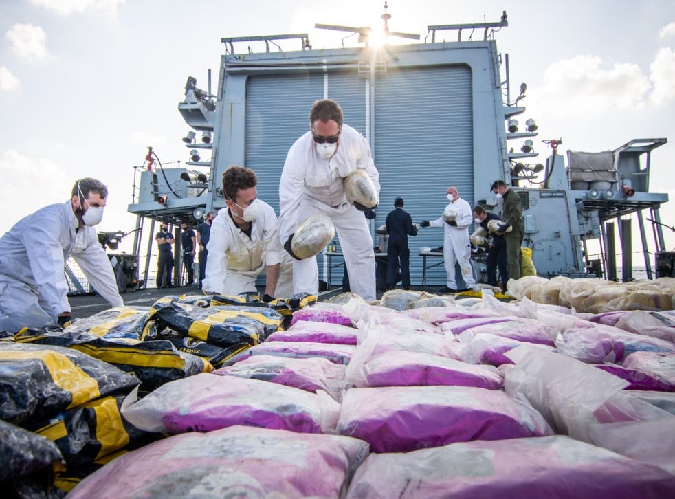 The drug bust is examined on the deck of HMS Montrose (MoD/PA)