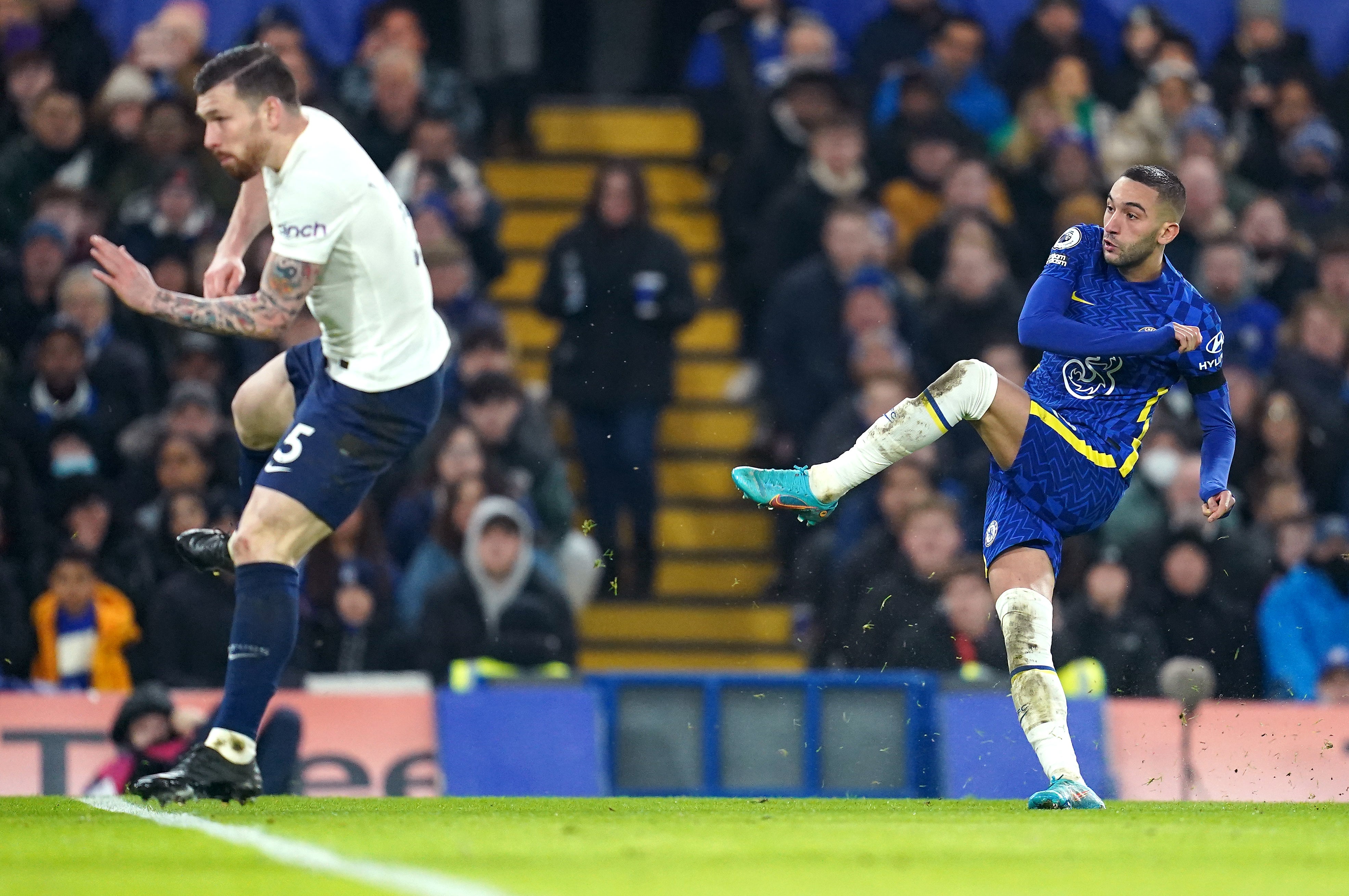 Chelsea’s Hakim Ziyech (right) scores his side’s first goal against Tottenham (Nick Potts/PA)