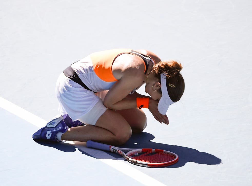 Alize Cornet was emotional after reaching her first grand slam quarter-final (Andy Brownbill/AP)