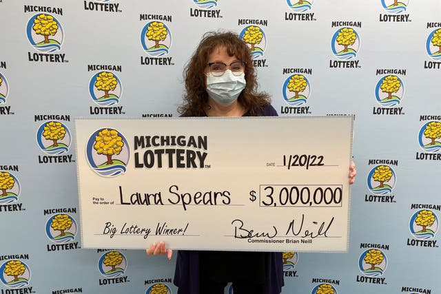 <p>Laura Spears after winning $3m jackpot </p>