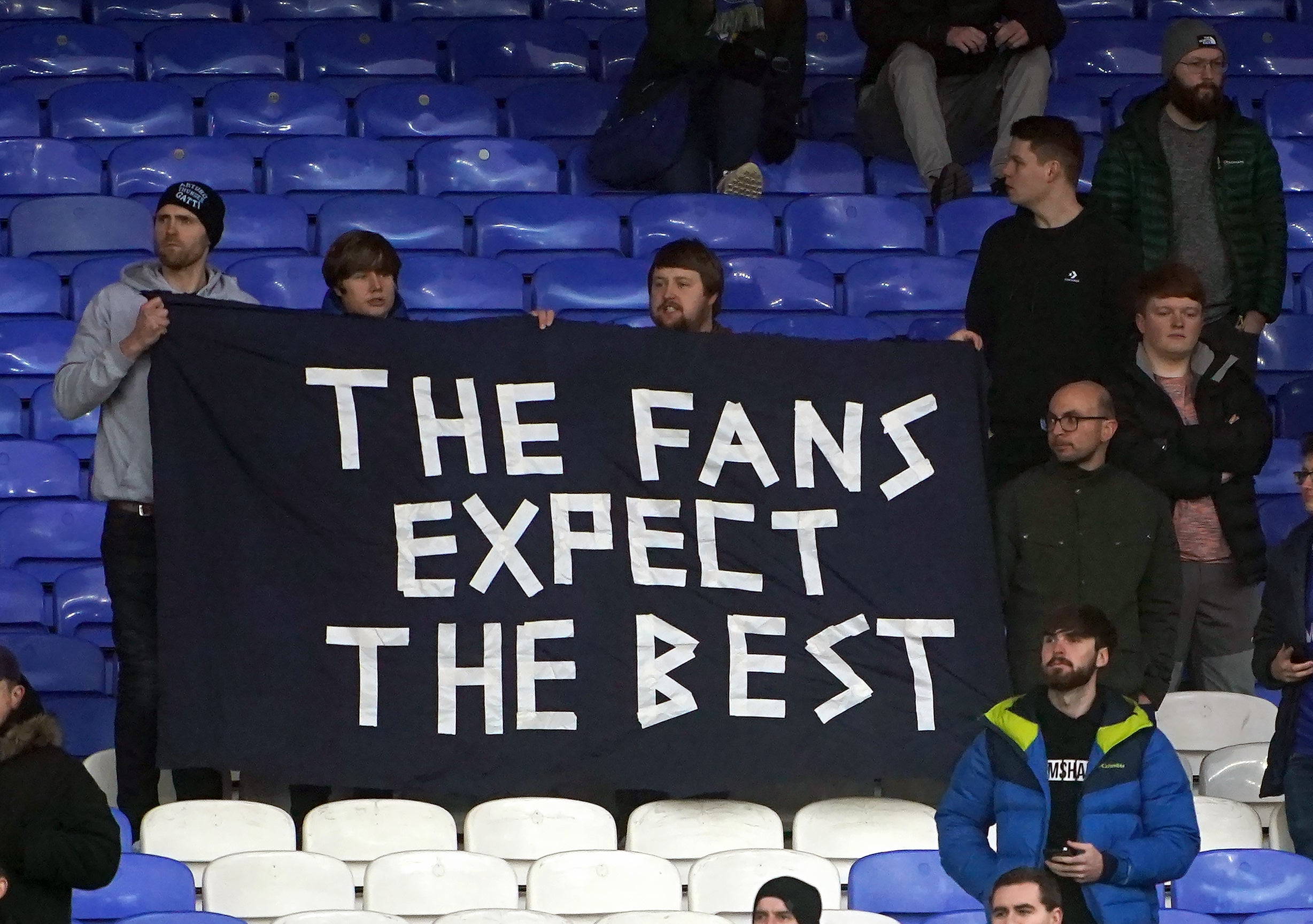 Everton fans staged a sit-in protest after Saturday’s defeat to Aston Villa (Peter Byrne/PA)