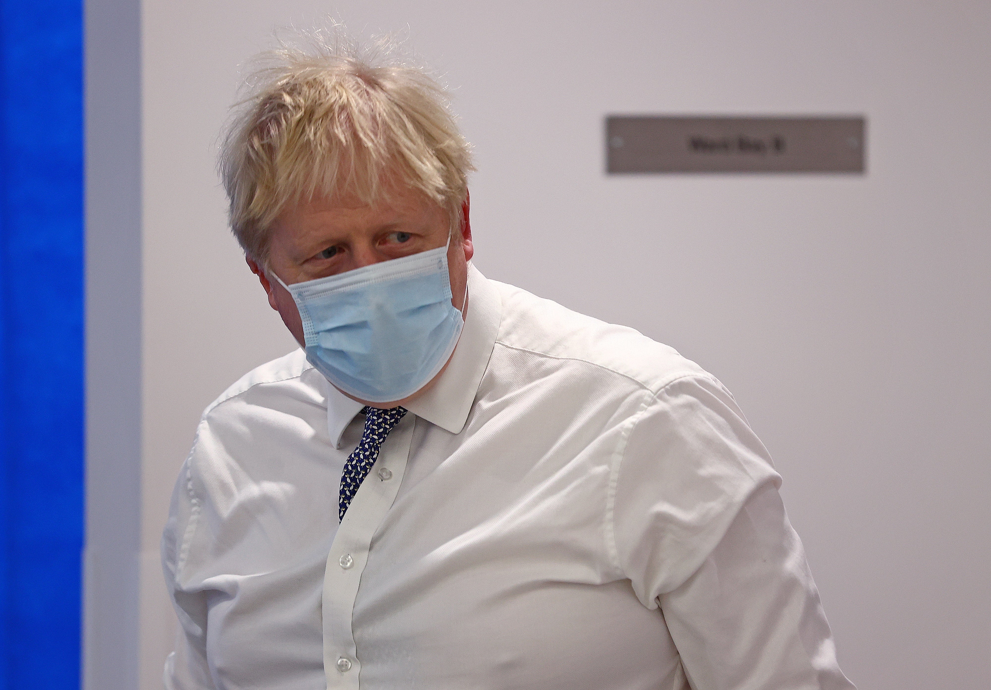Prime Minister Boris Johnson at a coronavirus vaccination training hub during a visit to Milton Keynes University Hospital (PA)