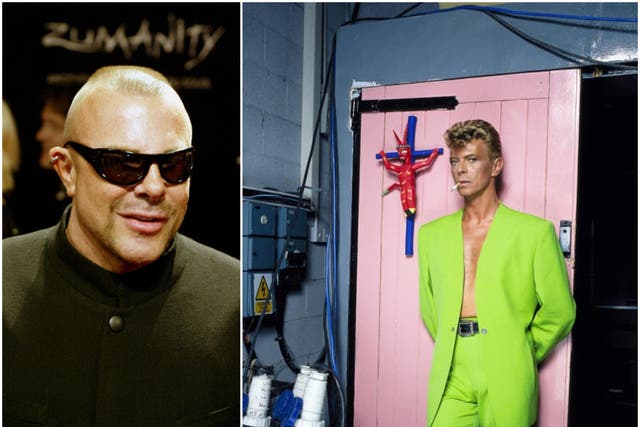 <p>David Bowie wore a striking green suit by Thierry Mugler in this shot by celebrity photographer Brian Aris</p>